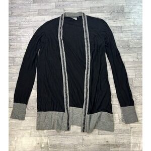 Erin Kleinberg Open Front Cardigan Women's SP Long‎ Sleeve Beaded Trim Sweater